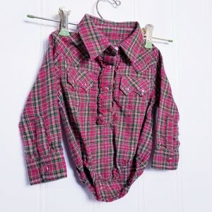 Wrangler Shirt Baby Girl 3-6 Months Pearl Snap Plaid Ruffled One Piece Western